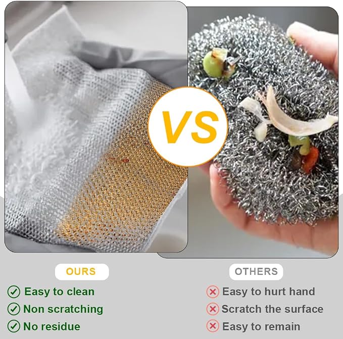 Silver Mesh Dish Cloths – Non Scratch, Odor Free, Quick Dry Wire Cleaning Pads - Image 6