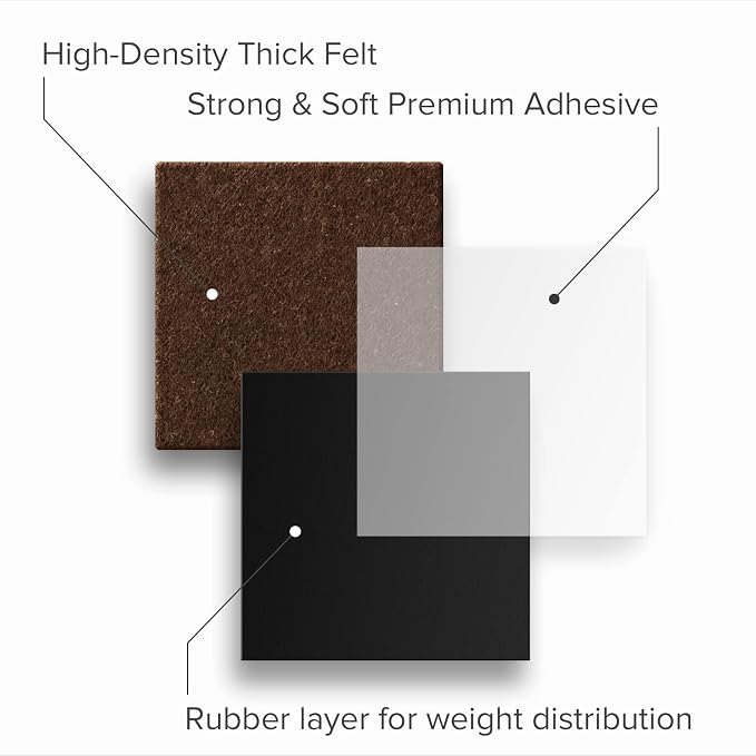 24 Heavy-Duty Felt Furniture Pads 1” 1/4” Thick X-Protector! Square Felt Pads - Image 5