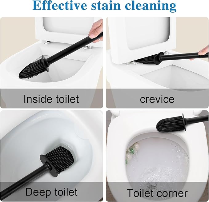 Silicone Toilet Brush and Holder Bendable Efficient Cleaning Wall Mounted - Image 2