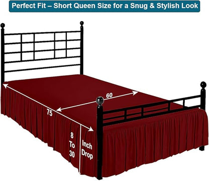 Shreem Linen Ruffled Bed Skirt with Split Corners, Gathered Style, 100% Microfiber, 15-Inch Drop, Dust Ruffle Bedskirt with Platform, Short Queen, Burgundy