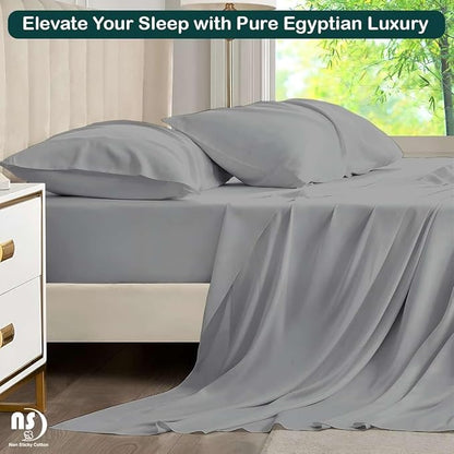 NON Sticky cotton Twin Size Sleeper Sofa Sheets, 4 Piece Egyptian Cotton Bed Sheet Set for Sofa Bed, 8" Deep Pocket for Pull Out Couch Mattress, 39" x 75", Light Grey Solid, Soft & Breathable