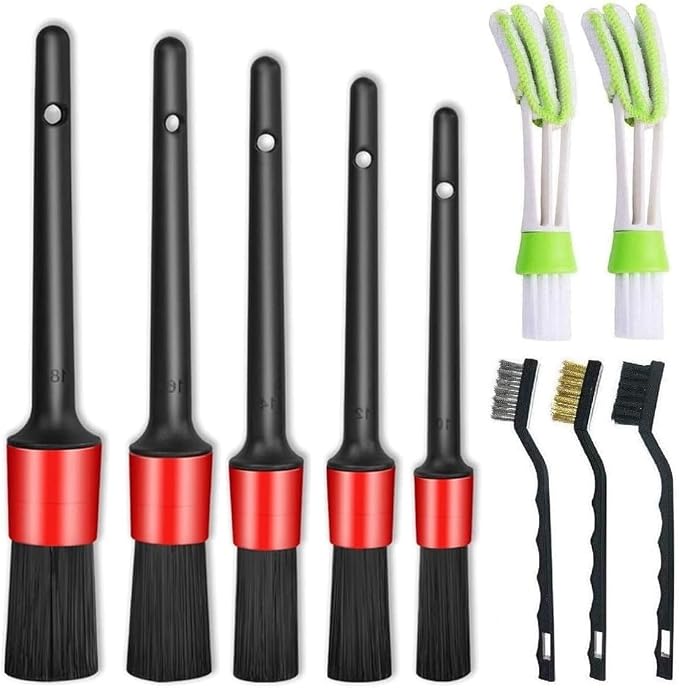 11Pcs Auto Detailing Set, Boar Hair Brushes, Steel Wire & A/C Brushes, Soft by Nurkul