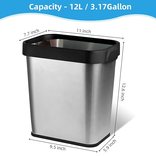 3 Pack Stainless Steel Trash Can 3 Gallon, Open Top Trash Can, Rectangle - Image 3
