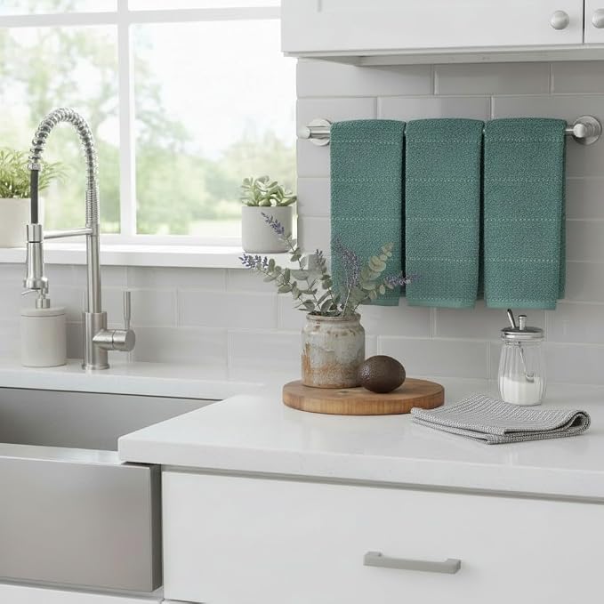 Serafina Home Dark Emerald Green Kitchen Hand Dish Towels: Oversized 28" x 18" - Image 5