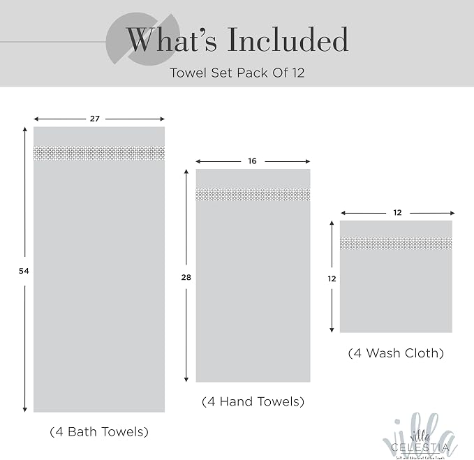 100% Cotton Bath Towel Set of 12-4 Bath Towels, 4 Hand Towels, 4 Wash Cloths - Image 5