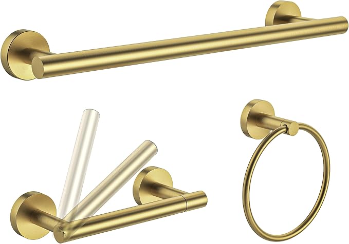 3pc Bathroom Hardware Set with Brushed Brass Toilet Paper Holder & Towel Ring & by ElevateYourSpaceChooseRARXTR