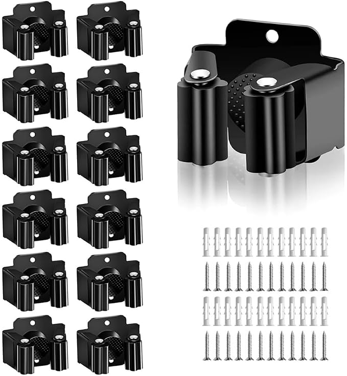 AKOAK Broom and Mop Rack Holder, Wall Storage Organizer, Screw Mount, Garden - Image 9