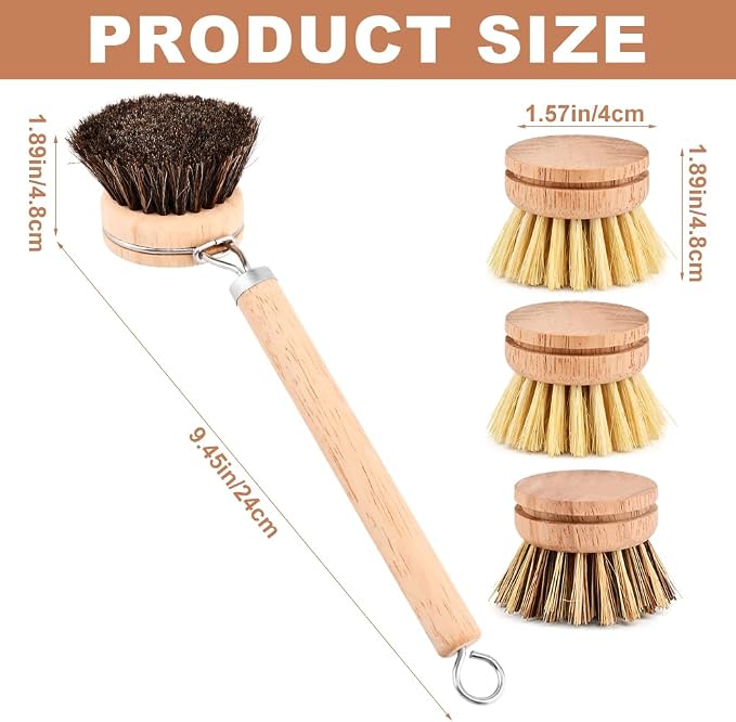 Bamboo Dish Brush with Handle - Image 2