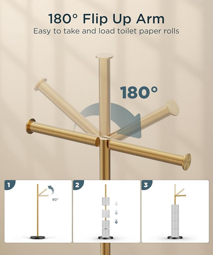 FORIOUS Toilet Paper Holder Stand, Modern Free Standing Tissue Roll Holder - Image 2