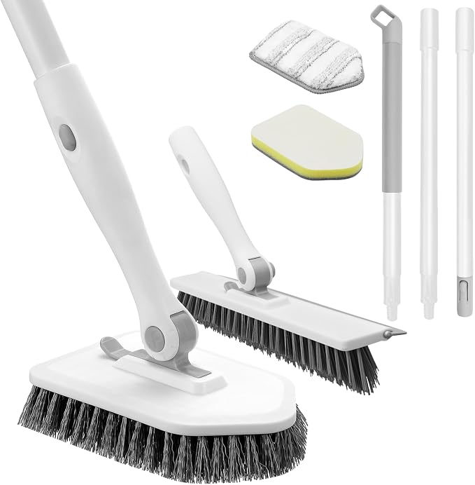 nacena Shower Scrubber with Long Handle, 4 in 1 Tile Tub Scrubber Brush with 3 by NACENA