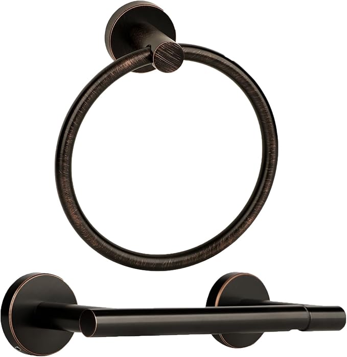 Oil Rubbed Bronze Toilet Paper Holder, Stainless Steel Towel Ring, Double Post by Ntipox
