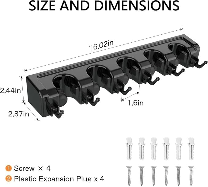 Wall Mount Broom and Mop Holder, Heavy Duty Long Handle Garden Tool Organizer - Image 2