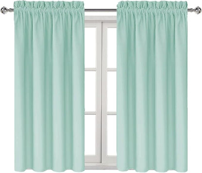 DWCN Blackout Curtains for Living Room Thermal Insulated, Energy Saving & Noise Reducing Bedroom Curtains, Mint Green, W 42x L 45 Inch, Set of 2 Rod Pocket Curtain Panels