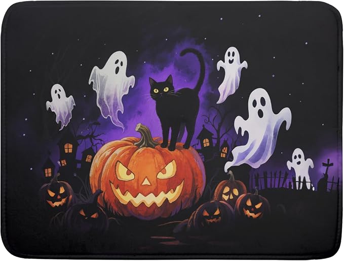 Halloween Ghost Pumpkin Dish Drying Mat by Aytipun