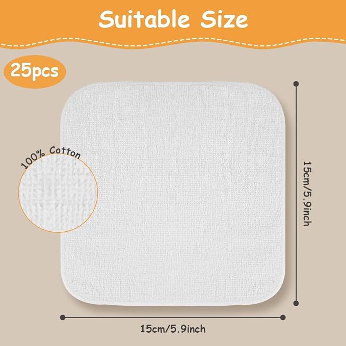 AOMIG Reuseable Cleaning Cloths 25PCS Washable Cotton White Cleaning Rags - Image 2