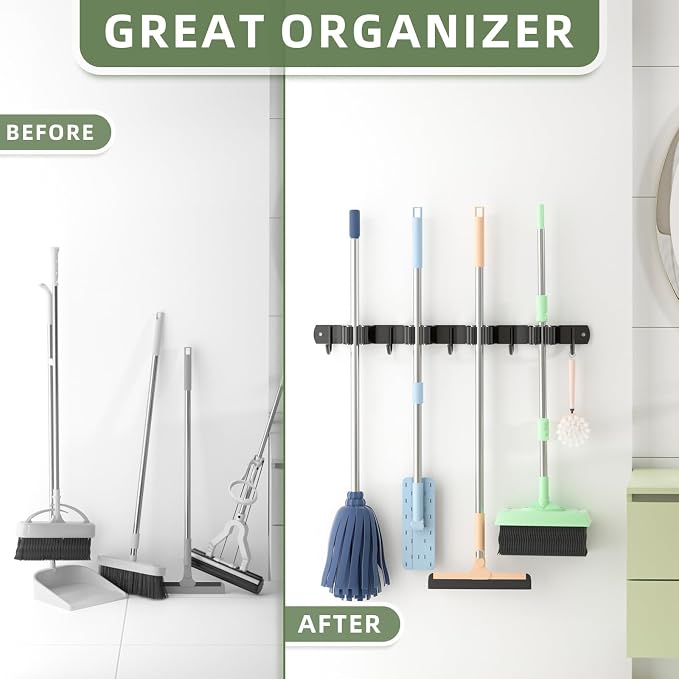 Batur 2 Pack Broom Holder Wall Mount, Upgraded Heavy Duty Mop and Broom Holder - Image 4