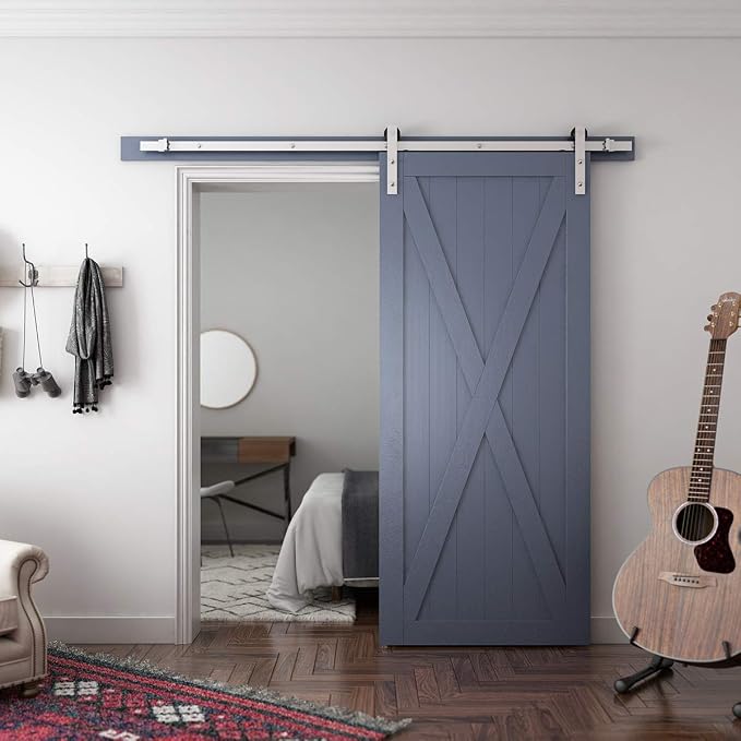 SMARTSTANDARD 6.6 Feet Brushed Nickel Sliding Barn Hardware Kit-Sturdy Silvery - Image 4