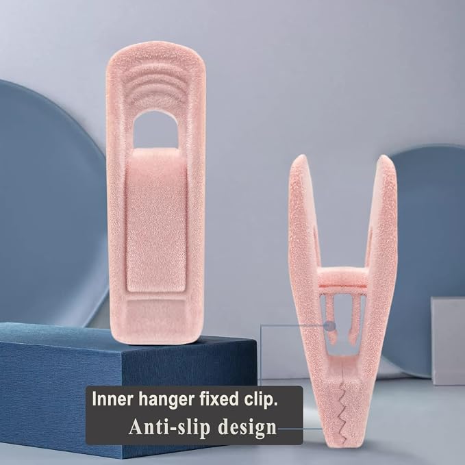 Light Pink Velvet Hanger Clips, Non-Slip Strong Hanger Clips - Image 6