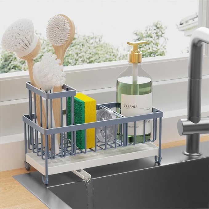 Cisily Blue Gray Sponge Holder for Kitchen Sink, Sink Caddy Organizer by CISILYHOMELIFE