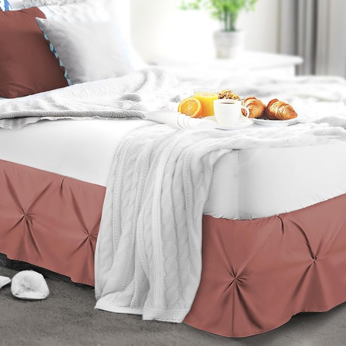 Nestl Pink Clay Bed Skirt Cal King Size, Pinch Pleat Cal King Bed Skirt, 14" Inch Drop Cal King Bedskirt, Hotel Quality Bed Skirts, Microfiber Bedskirt for Cal King Bed, Pink Clay Cal King Bed Skirt