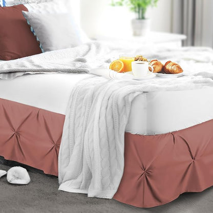 Nestl Pink Clay Bed Skirt Full Size, Pinch Pleat Full Bed Skirt, 14" Inch Drop Full Bedskirt, Hotel Quality Pink Clay Bed Skirts, Premium Microfiber Bedskirt for Full Bed, Pink Clay Full Bed Skirt