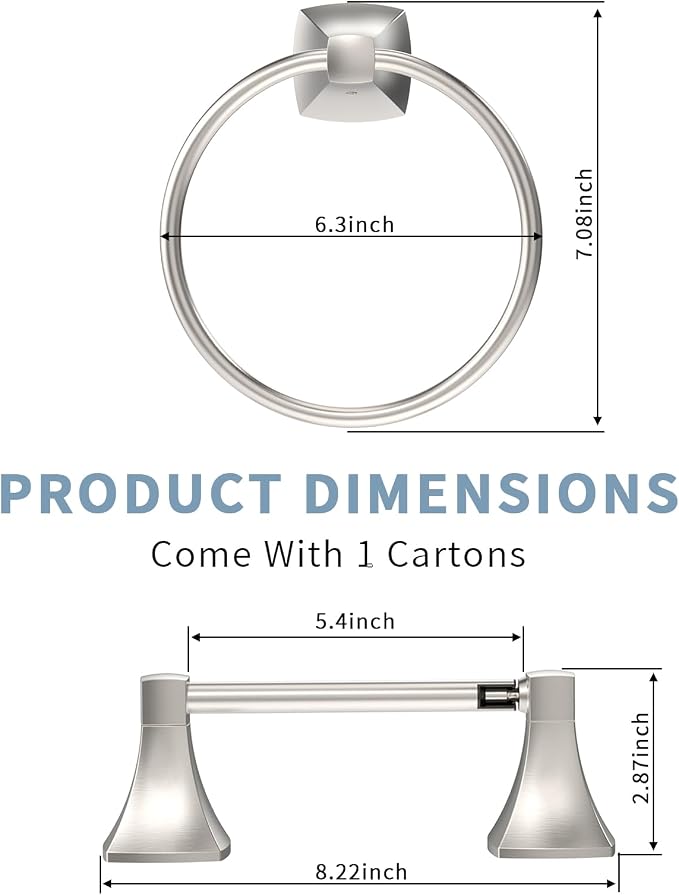 Bathroom Hardware Set 2 Pieces Toilet Paper Holder and Towel Ring Wall Mounted - Image 7