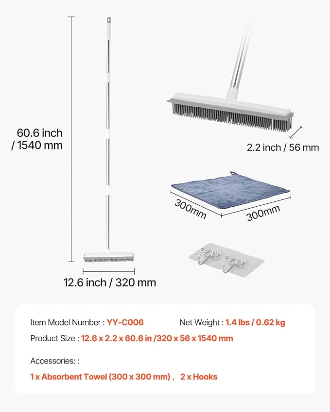 VEVOR Pet Hair Removal Broom, 58.46 in Adjustable Long Handle, Rubber Broom - Image 7