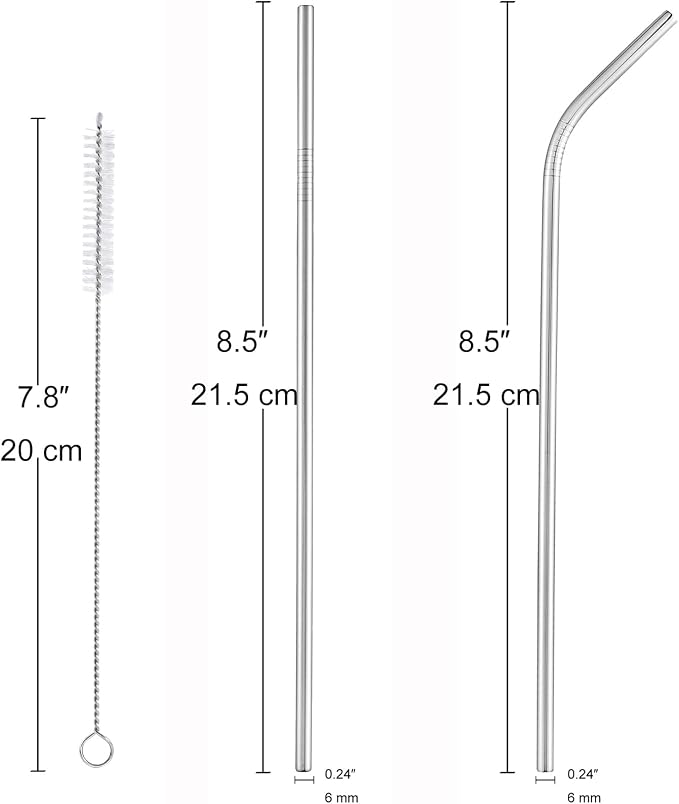 dcieiosul Set of 6 Reusable Metal Straws, 8.5'' Long Stainless Steel Straw - Image 2