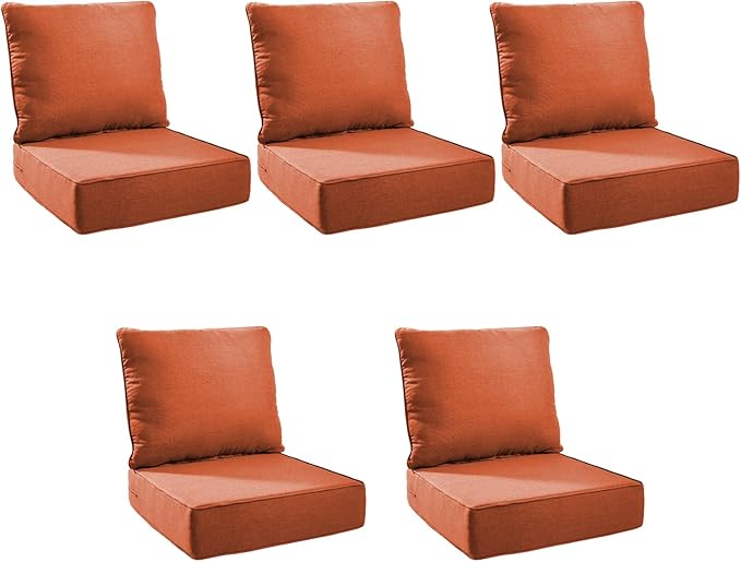 Outdoor Cushion Set for Furniture Patio Furniture, UV Resistant, Water Resistant - 6 Inch Thick Foam Garden Cushions– 22x24 Inch Patio Seat Covers for Chair/Sofa/Couch | Orange | 5-Pack |