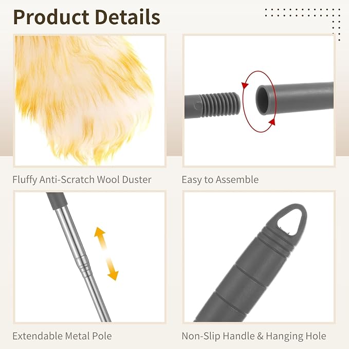Lambswool Duster with 2 Replacements, Extends to 53 in, Anti-Scratch, - Image 3