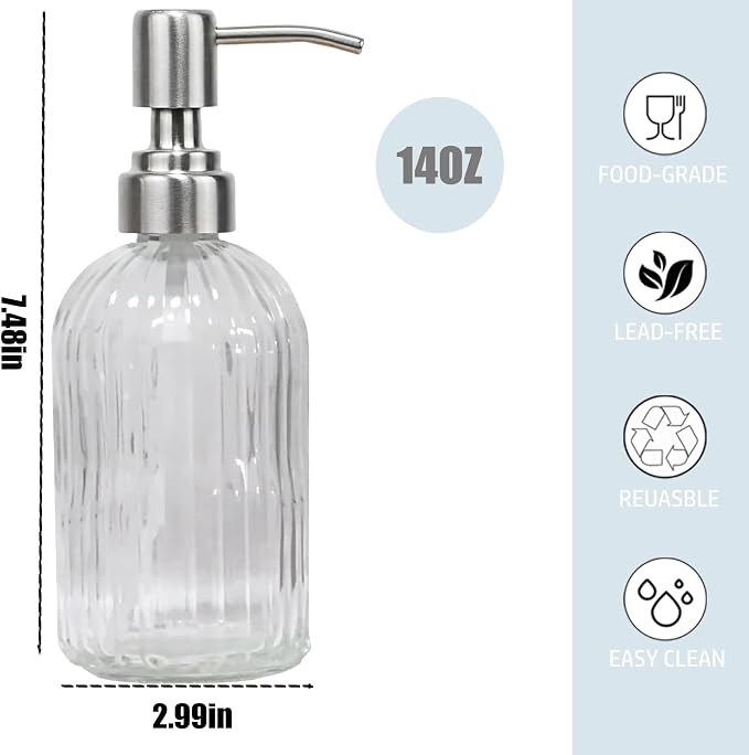 14Oz Clear Soap Dispenser Bathroom, Glass Hand Soap Dispensers - Image 3