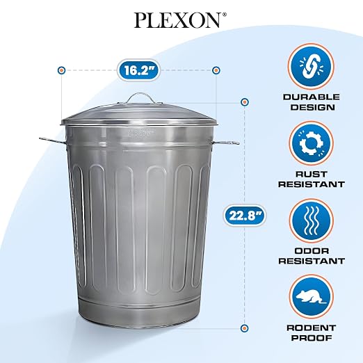 Plexon 2 Pack 13-Gallon Galvanized Steel Round Trash Can - Image 7