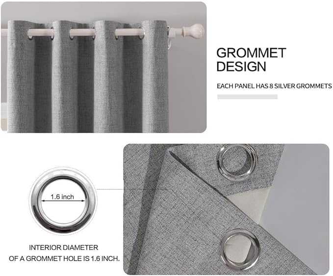 MIULEE Linen Texture Curtains for Bedroom Solid 100% Blackout Thermal Insulated Grey Curtains Grommet Room Darkening Drapes Luxury Decor for Living Room Nursery 52x72 Inch (2 Panels)