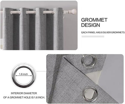 MIULEE Linen Texture Curtains for Bedroom Solid 100% Blackout Thermal Insulated Grey Curtains Grommet Room Darkening Drapes Luxury Decor for Living Room Nursery 52x72 Inch (2 Panels)