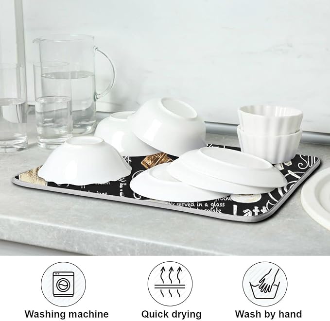 Coffee Black Dish Drying Mat for Kitchen Coffee Beans Maker Cappuccino Latte - Image 7