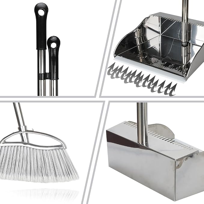 Outdoor Broom and Dustpan Comb Set, Heavy Duty Stainless Steel Metal Dust Pan - Image 4