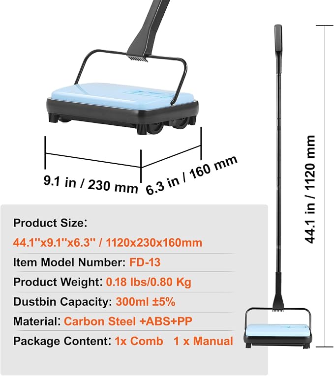 Happybuy Blue Manual Carpet Sweeper: A Compact Cleaning Powerhouse. Boasting a - Image 7