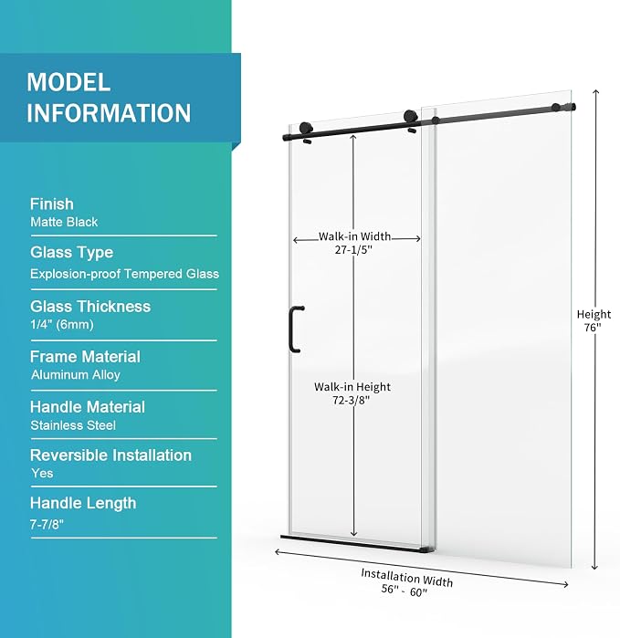 Abruzzo 76" Tall Frameless Single Sliding Shower Door - Image 4