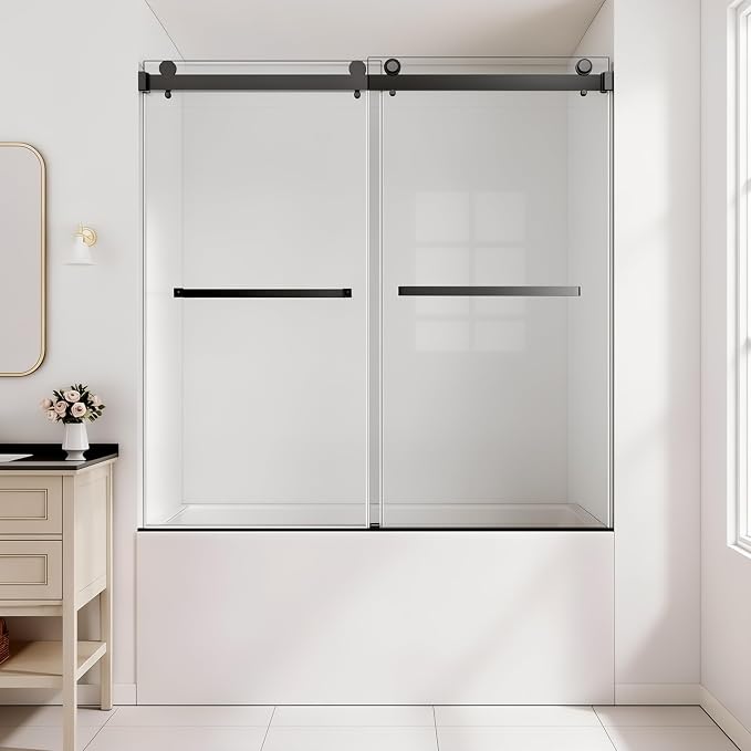 56-60"W x 60"H Frameless Bathtub Shower Door, Double Sliding Tub Shower Glass by EGrinbey