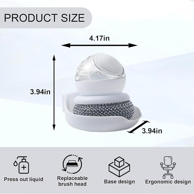 Dish Brush with Soap Dispenser, Steel Wool Scrubber with Replaceable Steel Wool - Image 2