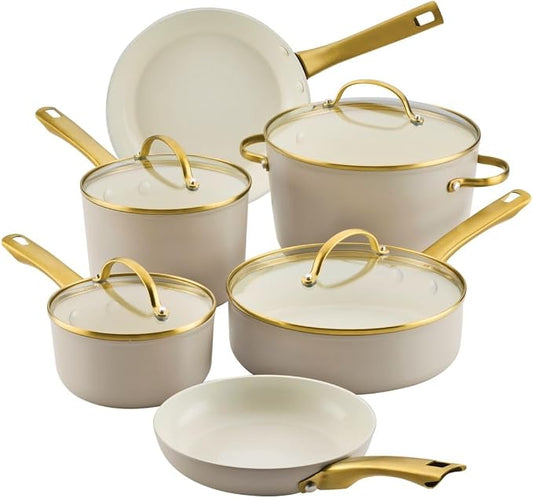 Farberware Forged Induction Ceramic Nonstick Cookware Set, Taupe Pots & Pans by Farberware
