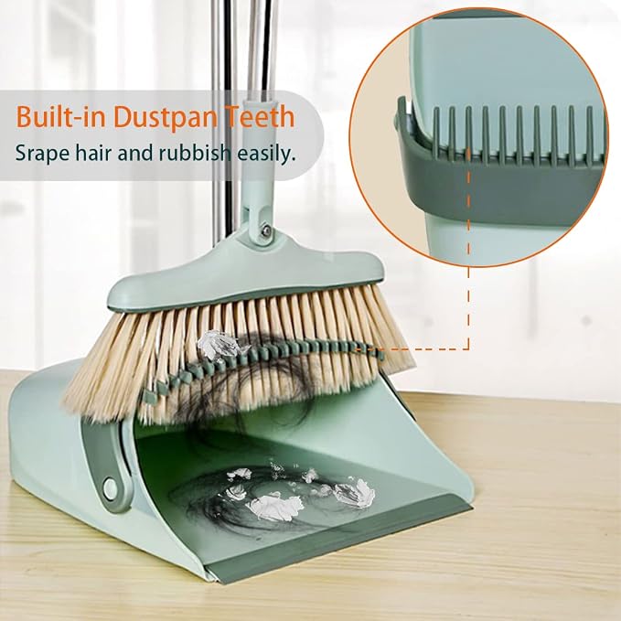 Broom and Dustpan Set for Home, Long Handle Dust Pan and Broom Combo for Indoor - Image 4