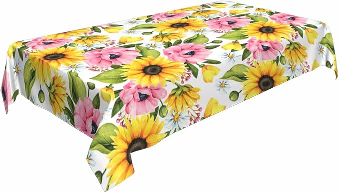 Sunflowers Yellow Table Cloth 52x70 Yellow Pink Sunflower Poppies - Image 2