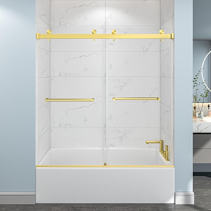 55"-60" W x 60" H Frameless Bathtub Shower Door, Double Sliding Shower Door by EPXMKXShowerDoor
