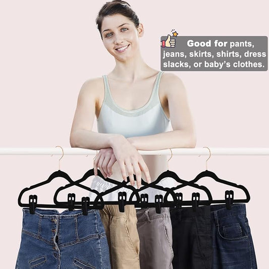 Black Velvet Hangers Clips, Non-Slip Strong Velvet Hangers Clips - Image 2