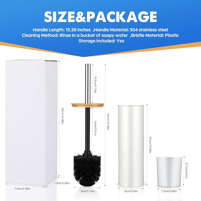 Compact Toilet Brush & Holder, SetStainless Steel Handle Toilet Brush, Deep - Image 5