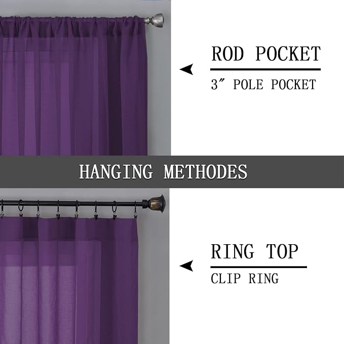 Tollpiz Sheer Curtain Linen Textured Bedroom Curtains Sheer Light Filtering Rod - Image 5