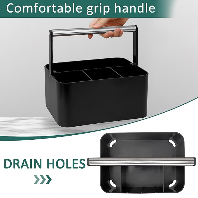 Black Shower Caddy Portable: Plastic Bathroom Caddy Countertop, Cleaning Caddy - Image 3
