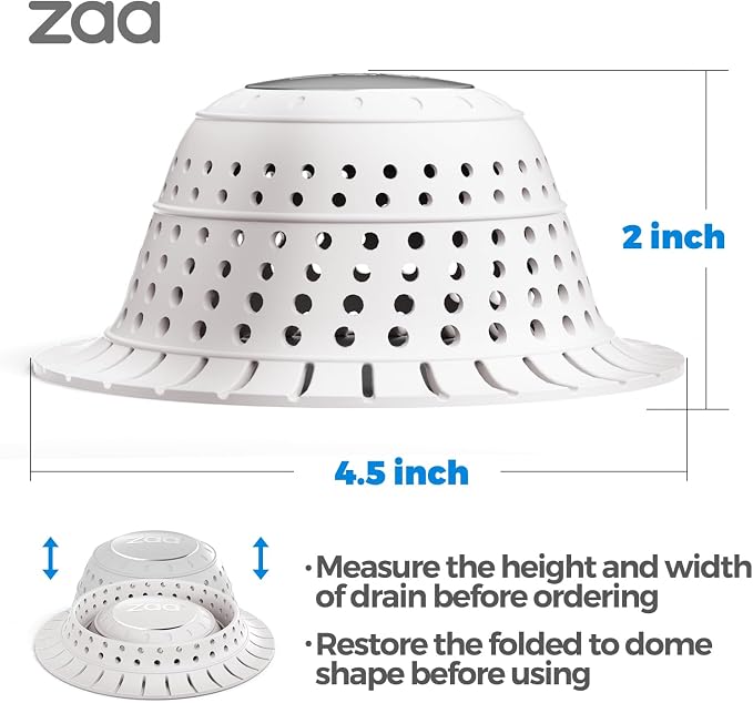zaa Bathtub Drain Hair Catcher, Silicone Collapsible 2 Pack Drain Protector - Image 5