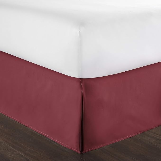 Bed Skirt - 100% Cotton 800 Thread Count Box Pleated Bed Skirt - Luxury Pleated Dust Ruffle, Hotel Quality Modern Bed Skirt, Easy Fit with 12 Inch Tailored Drop, Twin XL, Burgundy